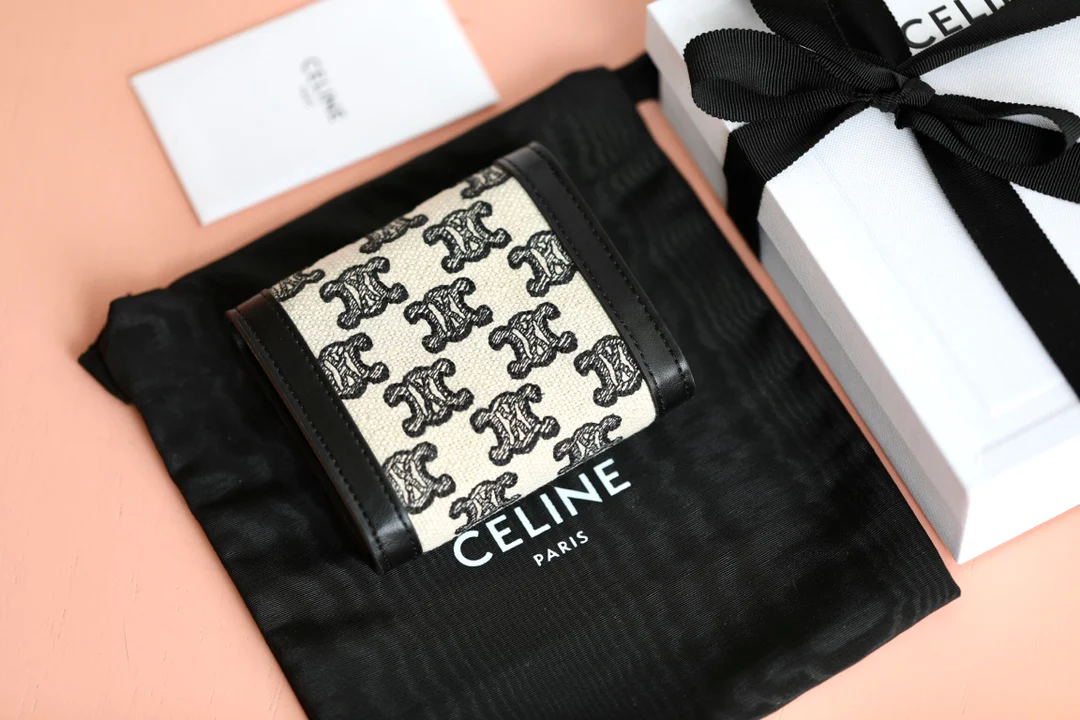 Маленький тканевый кошелек CCELINE Triomphe с вышивкой - черный