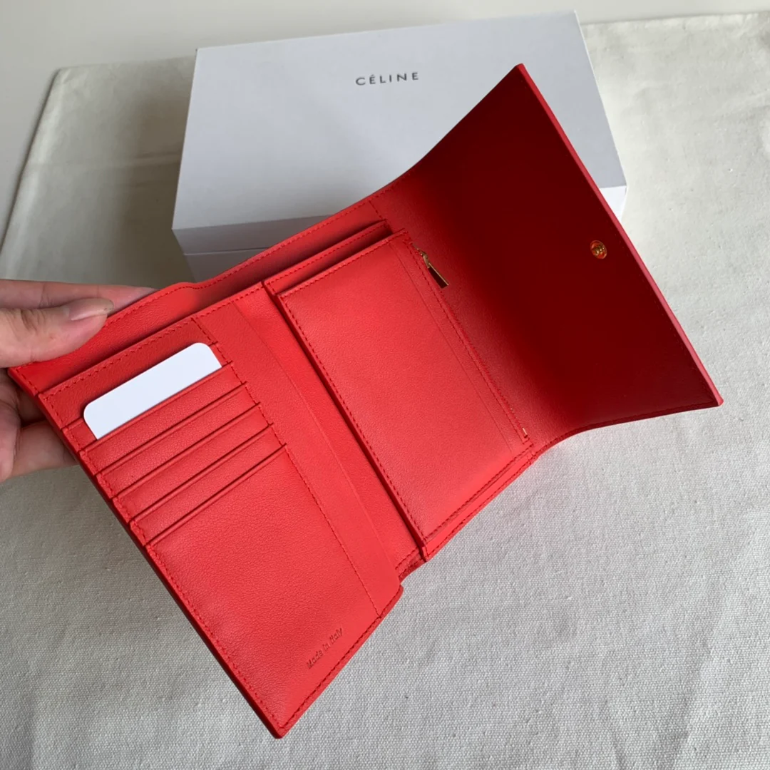 Celine Tri-fold Fold-in-the-Middle - Watermelon Red and Light Blue