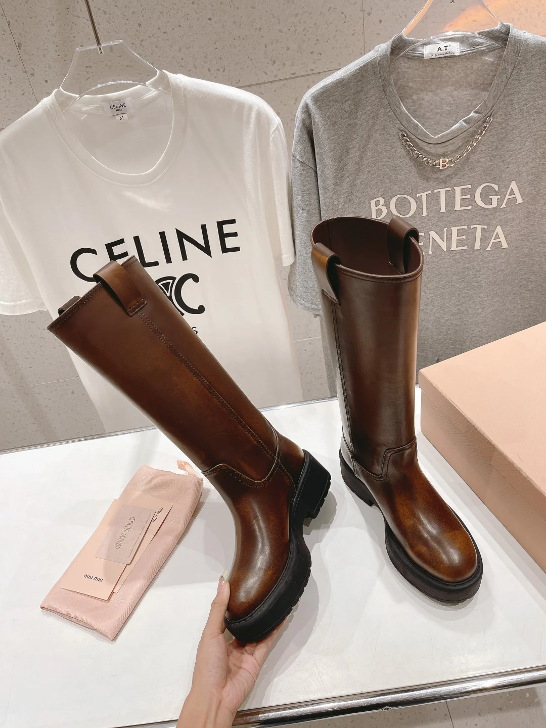 Ботинки на платформе Miu Miu 2024 - Кофейно-коричневый - 1