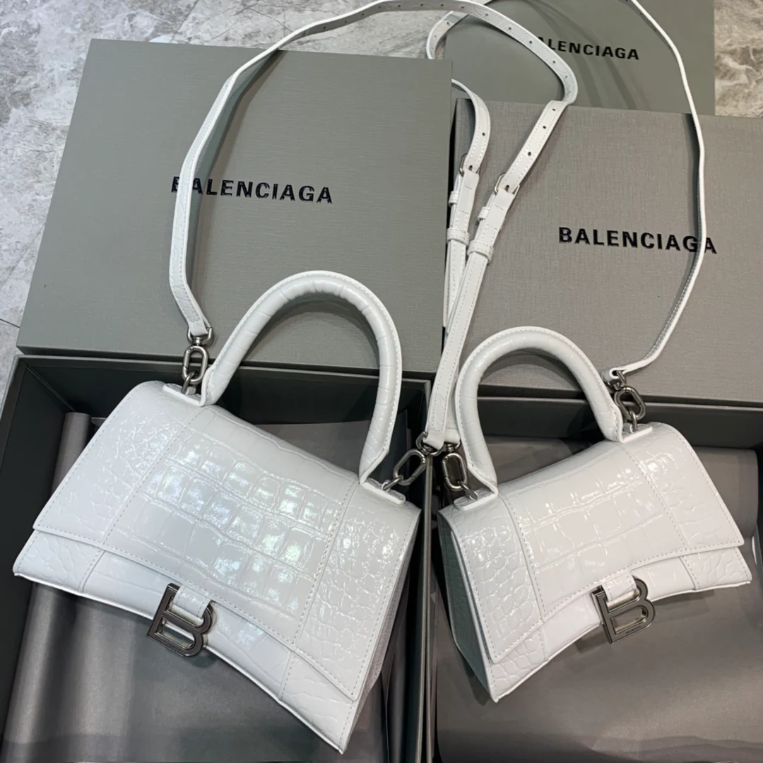 Сумка Balenciaga Hourglass - белая с крокодиловым принтом