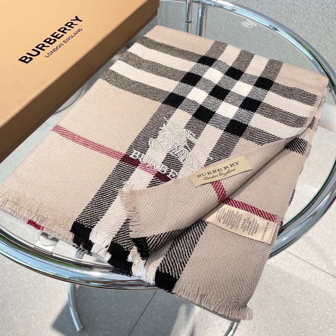 Классический шарф для верховой езды Burberry - 180 см - 32 см - 100% - Импортный вязаный кашемир - Цвет: кремовый