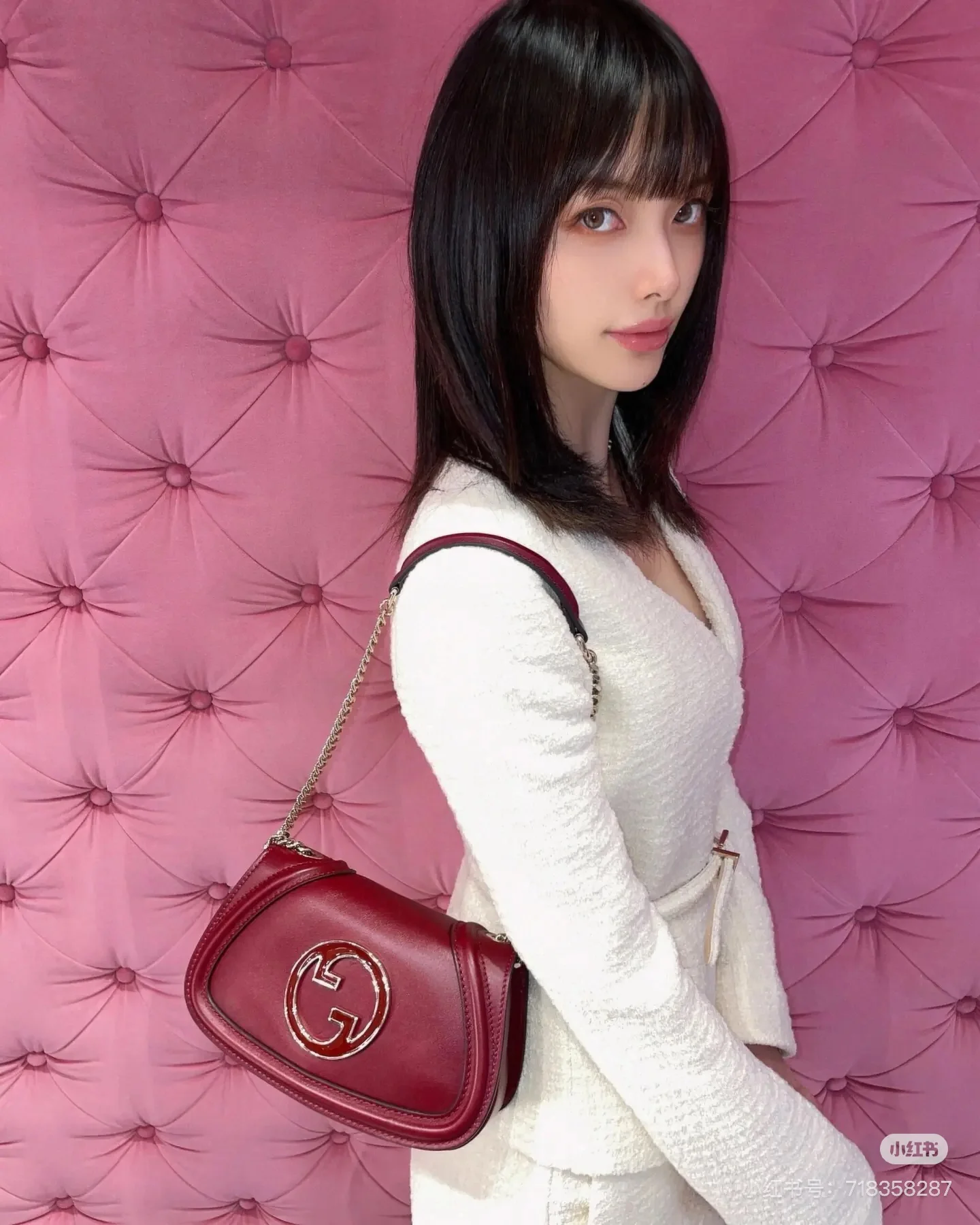 Ремешок на плечо Gucci 2025 из кожи с золотой цепочкой - красный