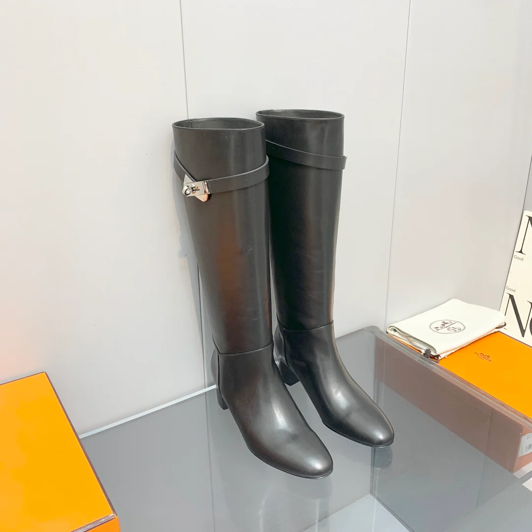 Сапоги Hermes Kelly Buckle Collection - высокие сапоги - черные