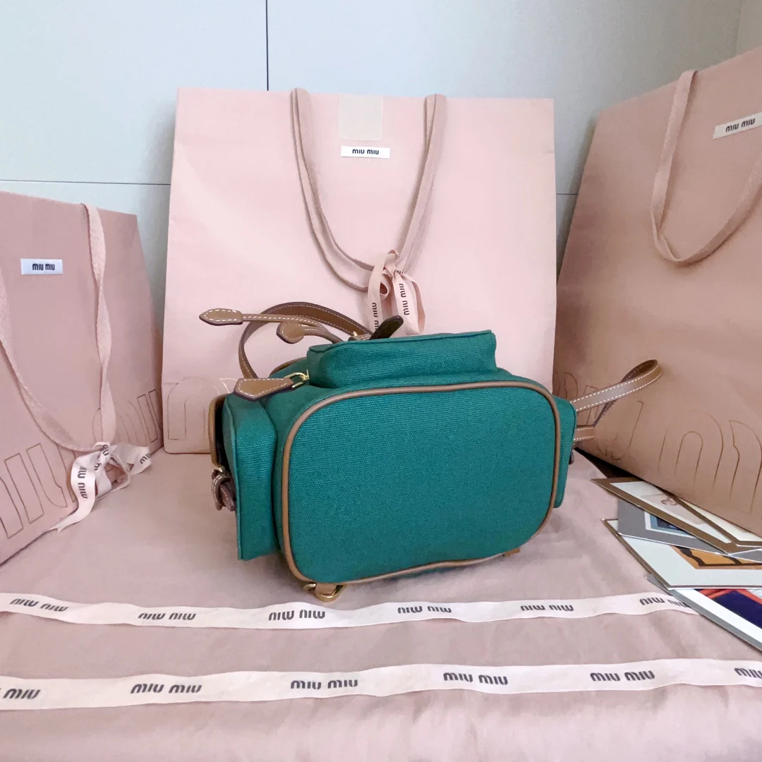 Рюкзак Miu Miu-5bz043-мини-льняной зеленый