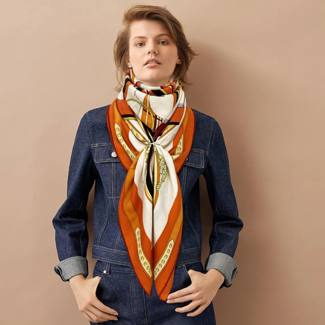 Шарф-платок Hermes Liberty Wheel Square Scarf - 140 см - 70% кашемир - 30% шелк