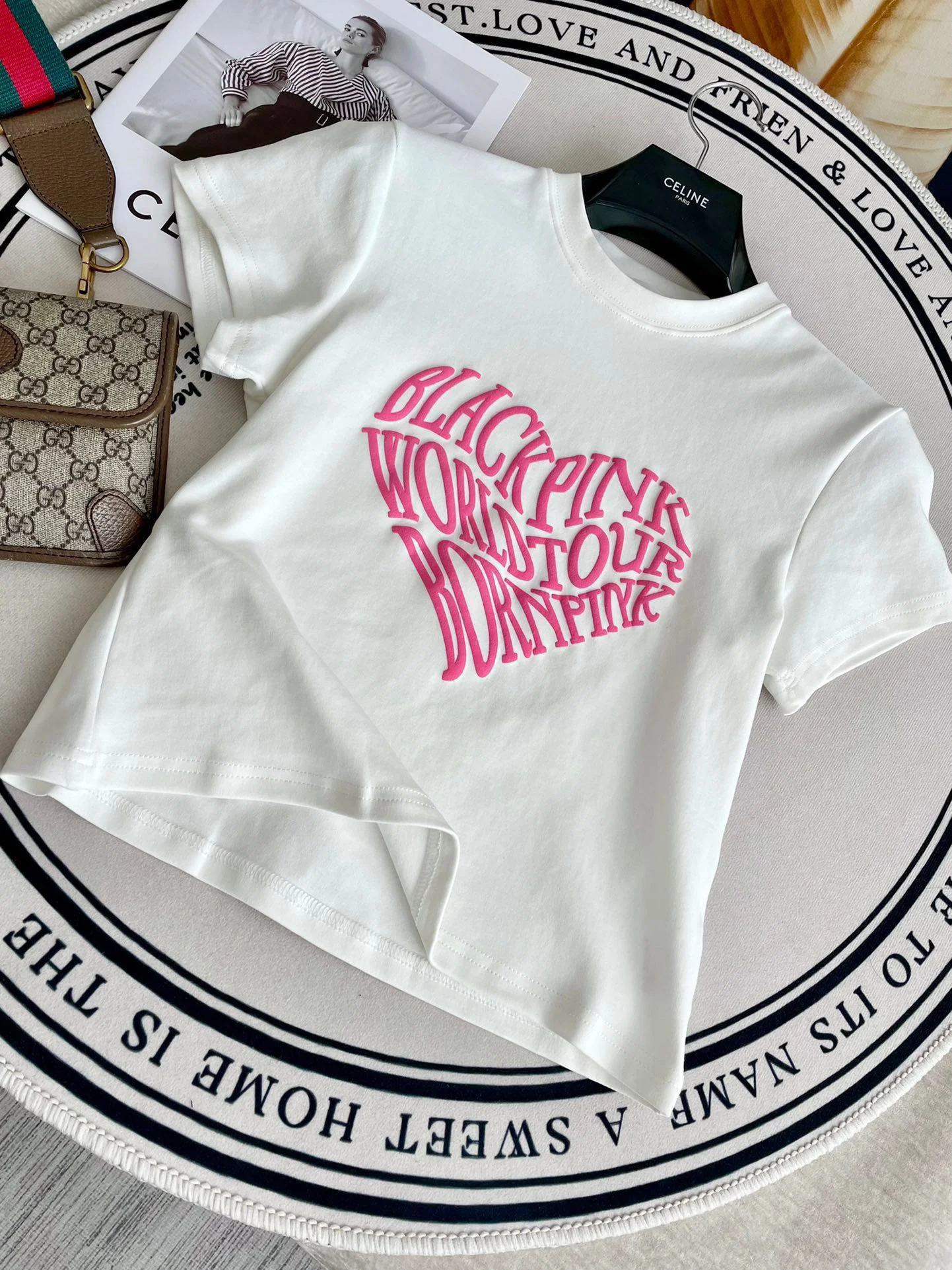 Футболка с коротким рукавом Celine-2404 с принтом в виде сердечек