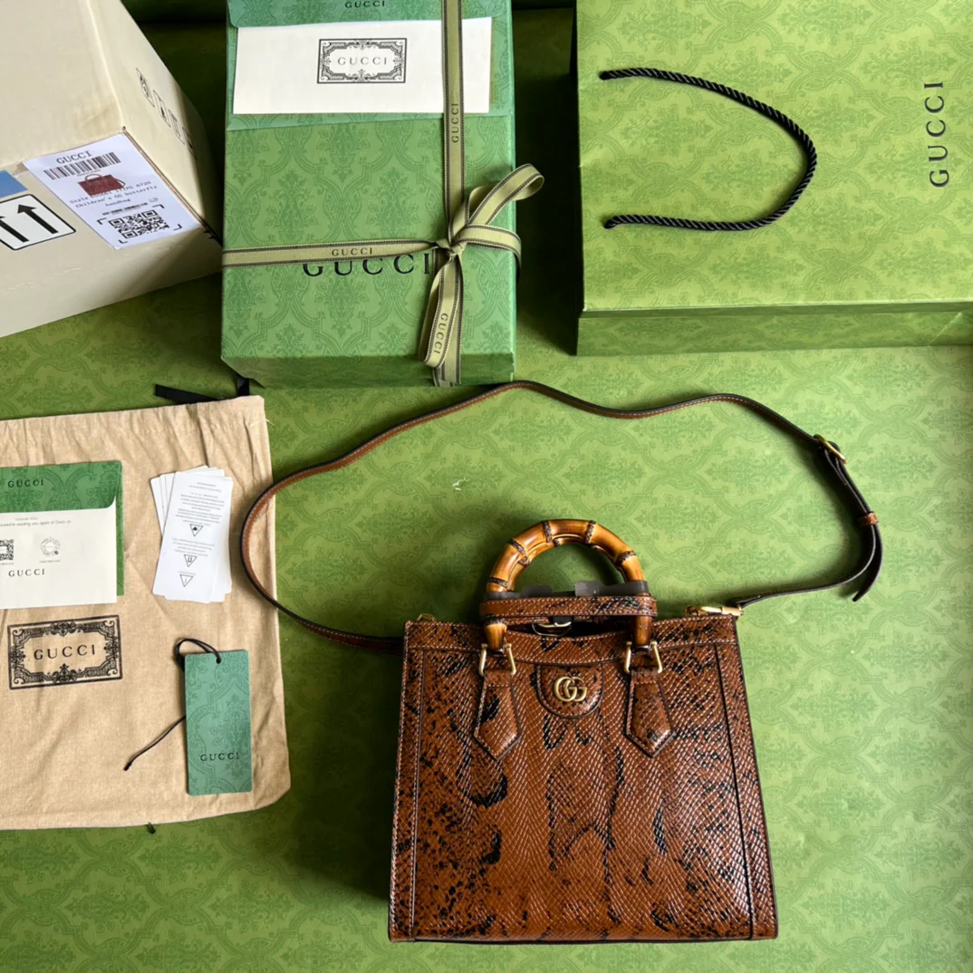 Сумка Gucci Bamboo - 27x24x11 см - Коричневая змеиная кожа