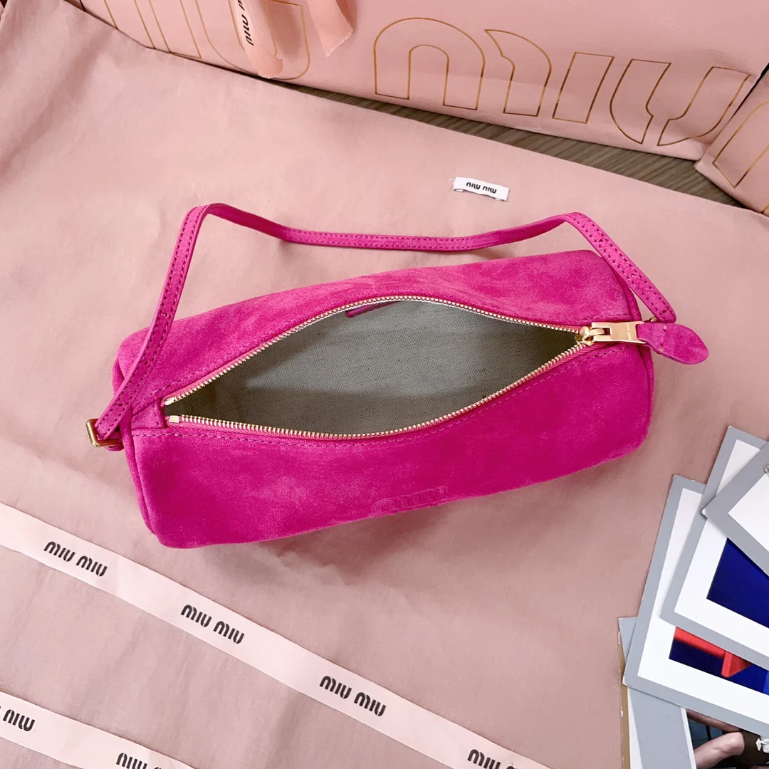 Маленькая цилиндрическая сумка Miu Miu 5ne851 - Замша - Персиково-розовый