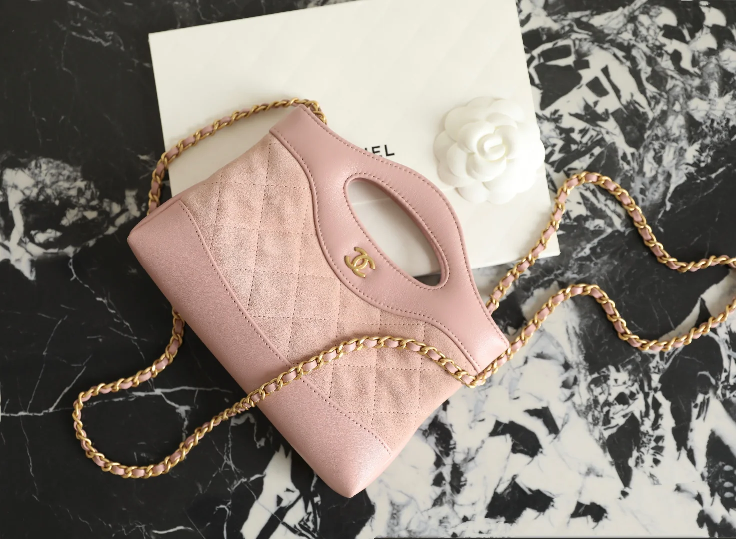 Сумка Chanel 25p nano 31, замша, розовая.