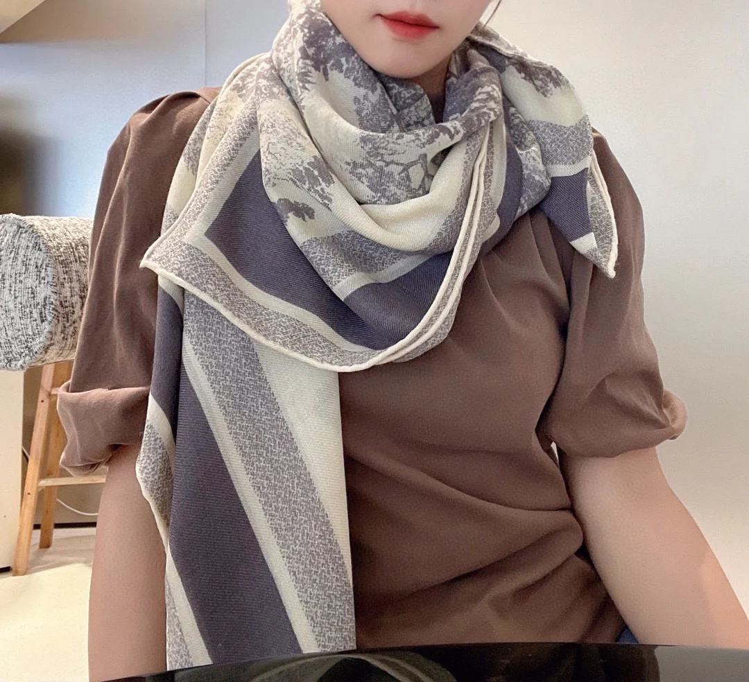 Dior - Квадратный шарф с рисунком в виде брызг краски - 140 см - Шелк и кашемир - Синий