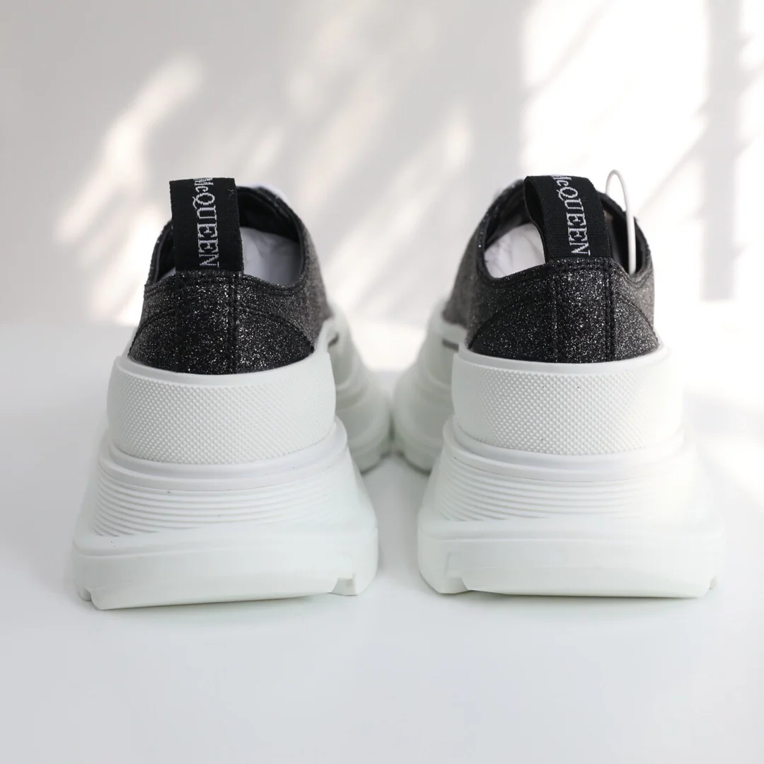 Кед на платформе McQueen - унисекс - розово-черный с блестками