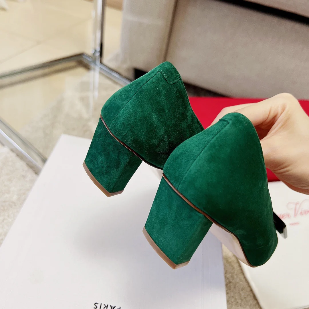 Туфли RV - Туфли на массивном каблуке с перламутровым рисунком в виде облаков - Зеленые - 4-5 см