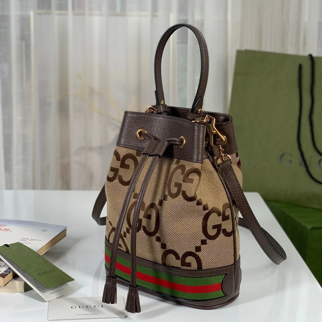 Сумка-ведро Gucci Ophidia - 20 см x 5 x 26 x 11 см - абрикосово-коричневый цвет