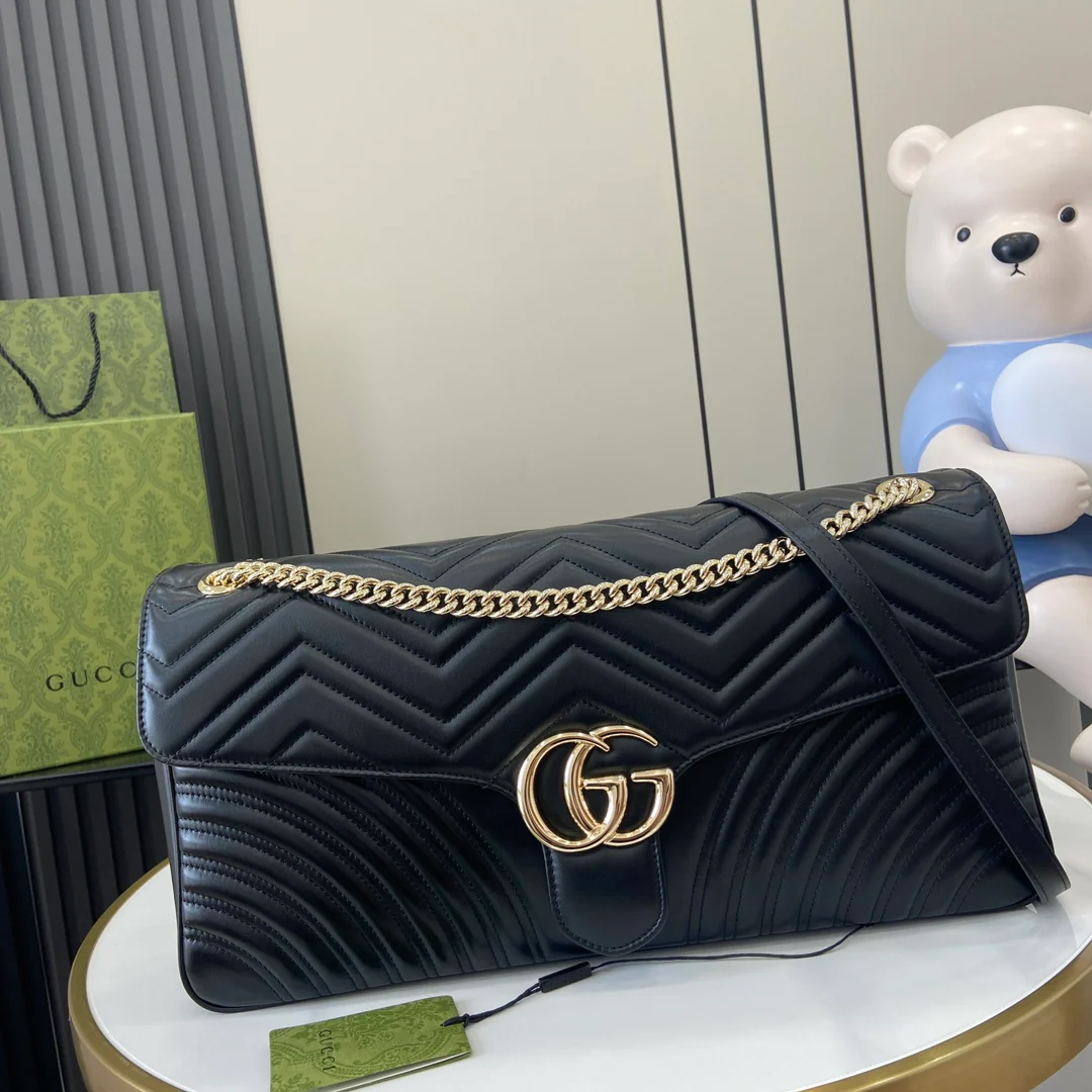 Сумка Gucci Marmont на цепочке - черная, 40 см.