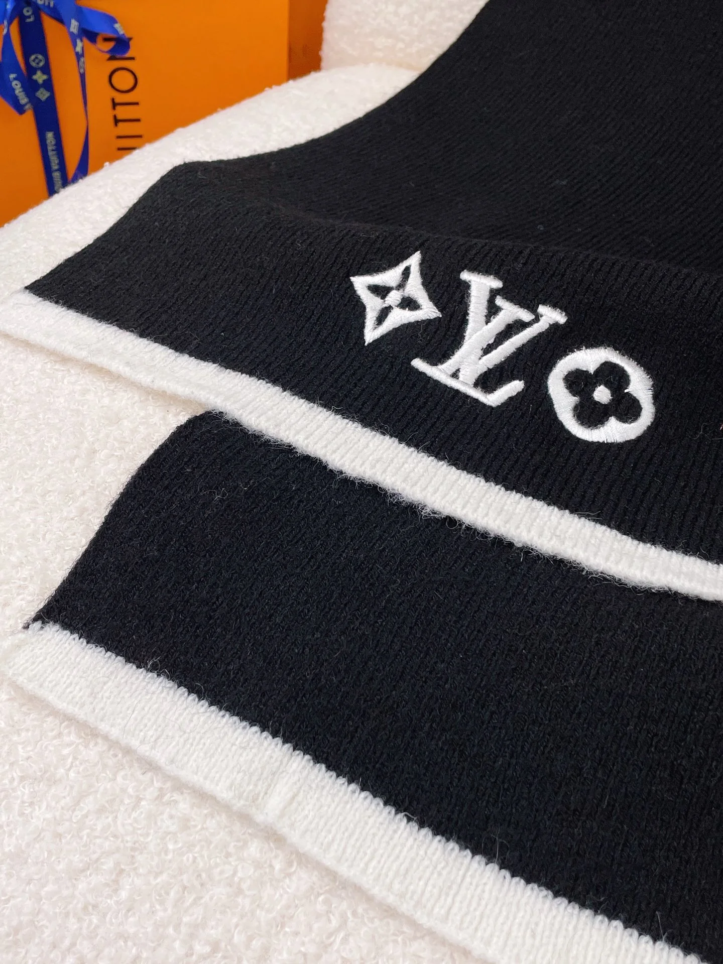 LV - Кашемировый вязаный шарф премиум-класса - 35 см - 200 см - Черный