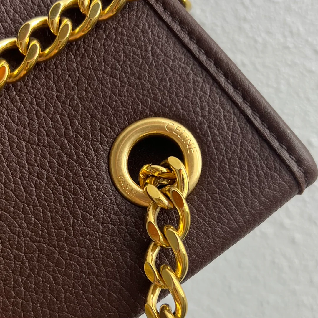 Сумка Celine New Newspaper Chain Bag - сумка через плечо с двойной цепочкой - коричневая