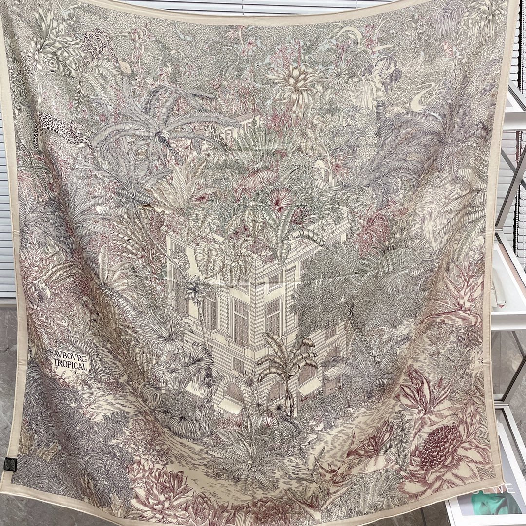 Большой двусторонний шарф Hermes - 136 см - 30 - Шелк 70 - Шерсть 7