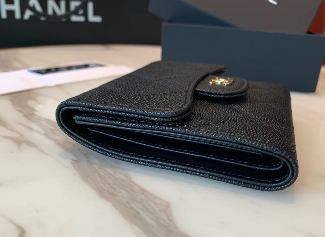 Кошелек Chanel Classic Bulb Pattern - CF - черный с золотой фурнитурой