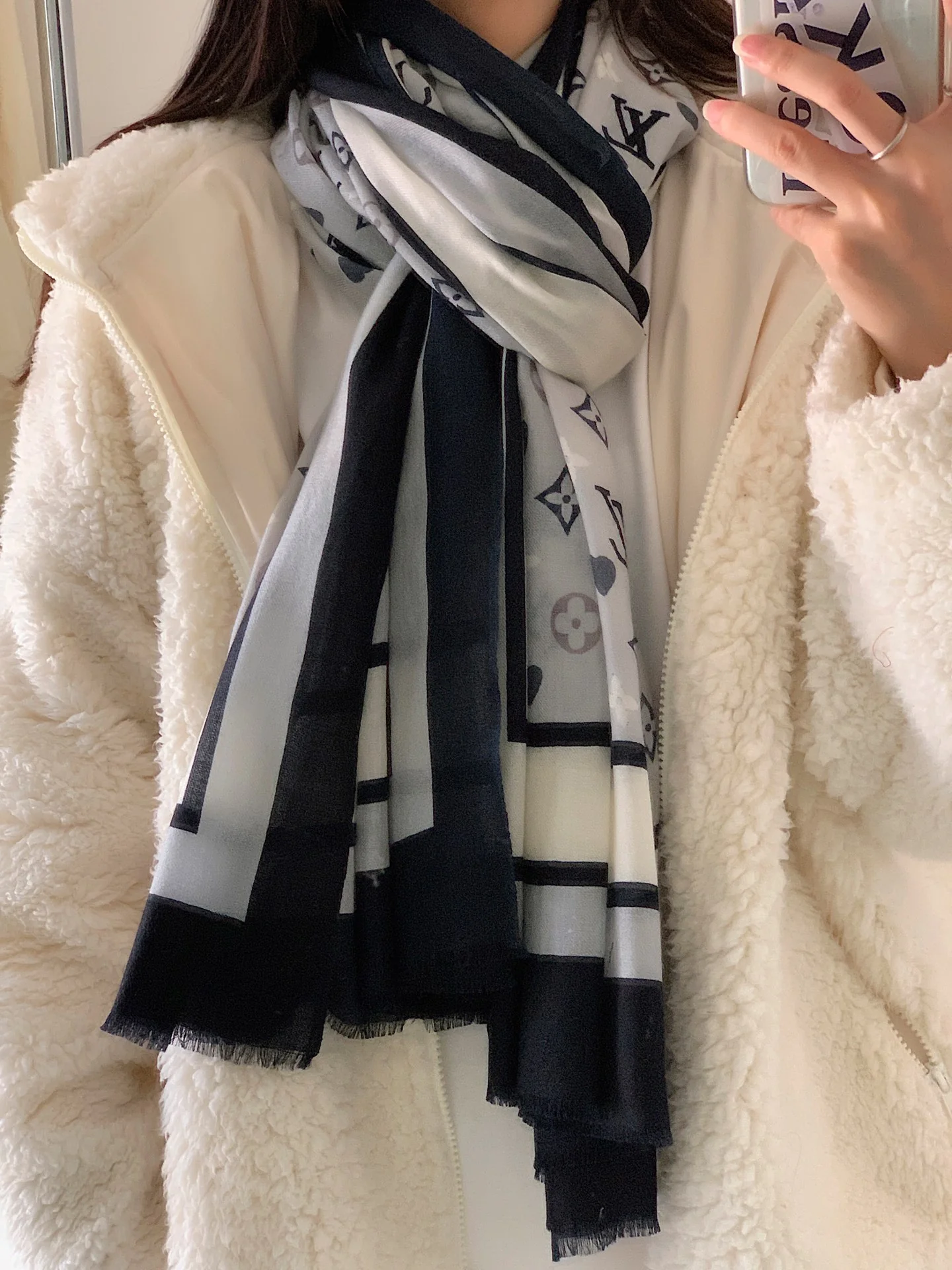 Длинный шарф Chanel с узором в виде открытки - 110-200 см - 100 г - Кашемир премиум-класса