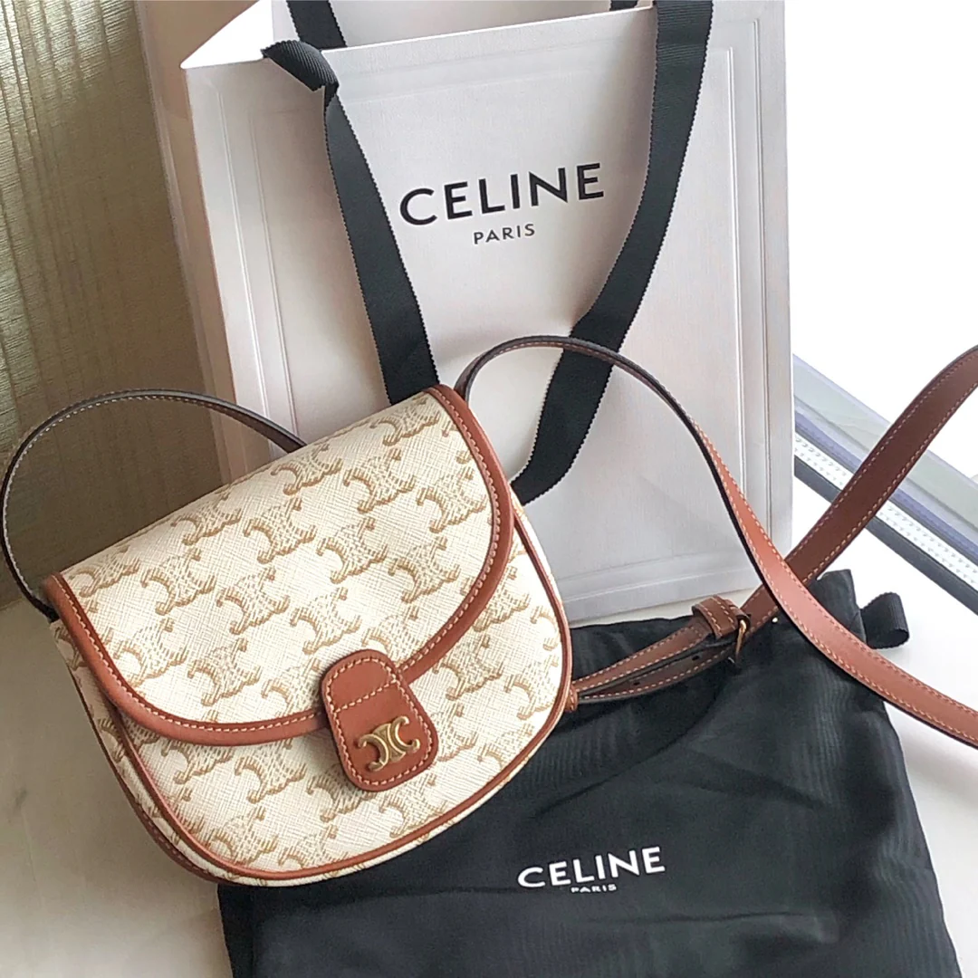 Celine Triomphe Mini Besace Classic White Floral Saddle Bag
