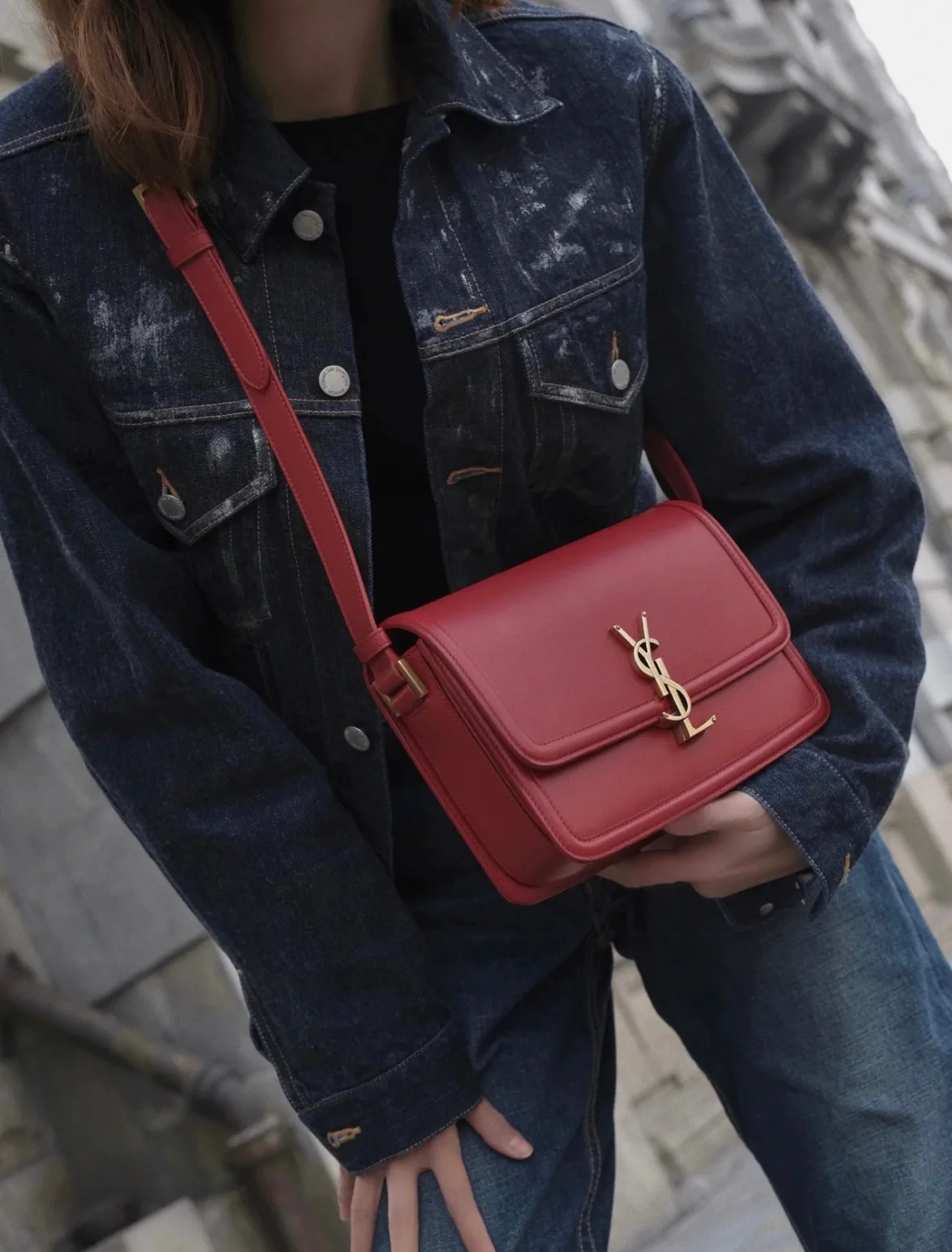 Сумка YSL Box Saint Laurent Tofu Bag - Большая - Бордовая