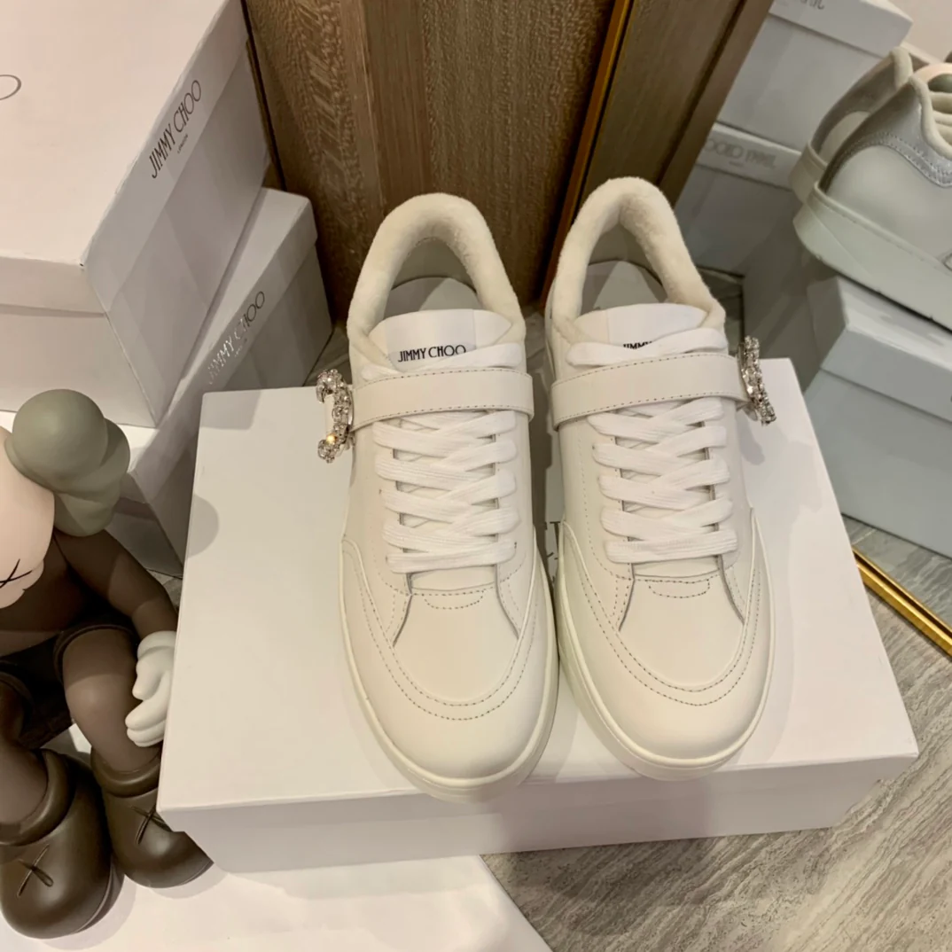 Кроссовки Jimmy Rhinestone Buckle White Sneakers Series - Облегающая обувь - 3