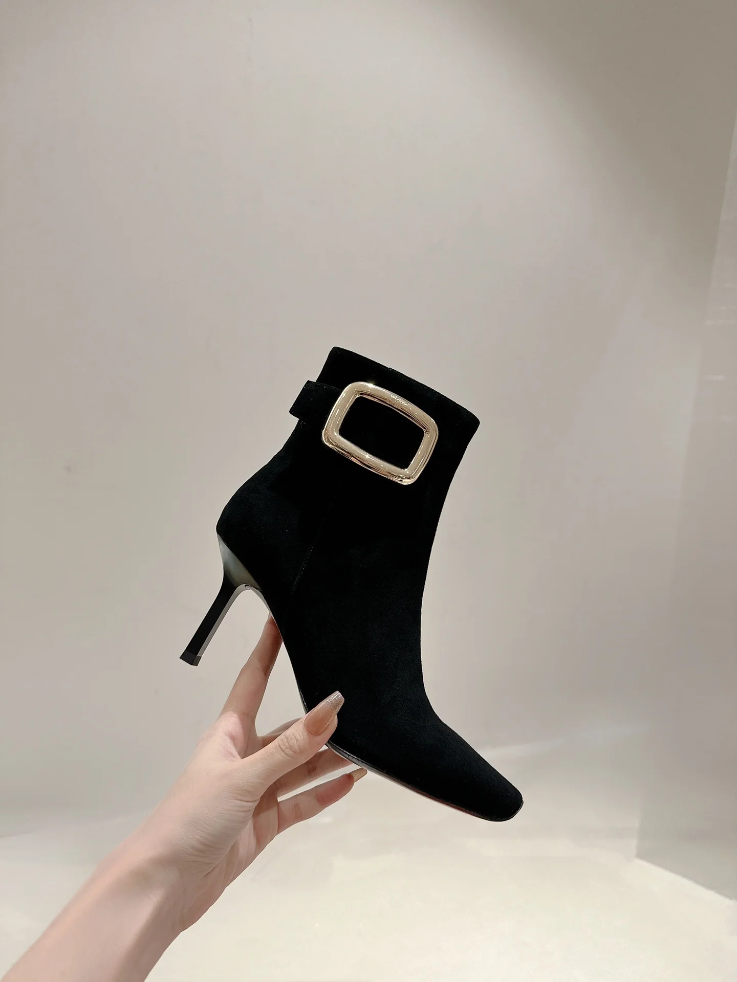 Туфли с квадратным носком и пряжкой - 2024 - Ботильоны на высоком каблуке - Черные