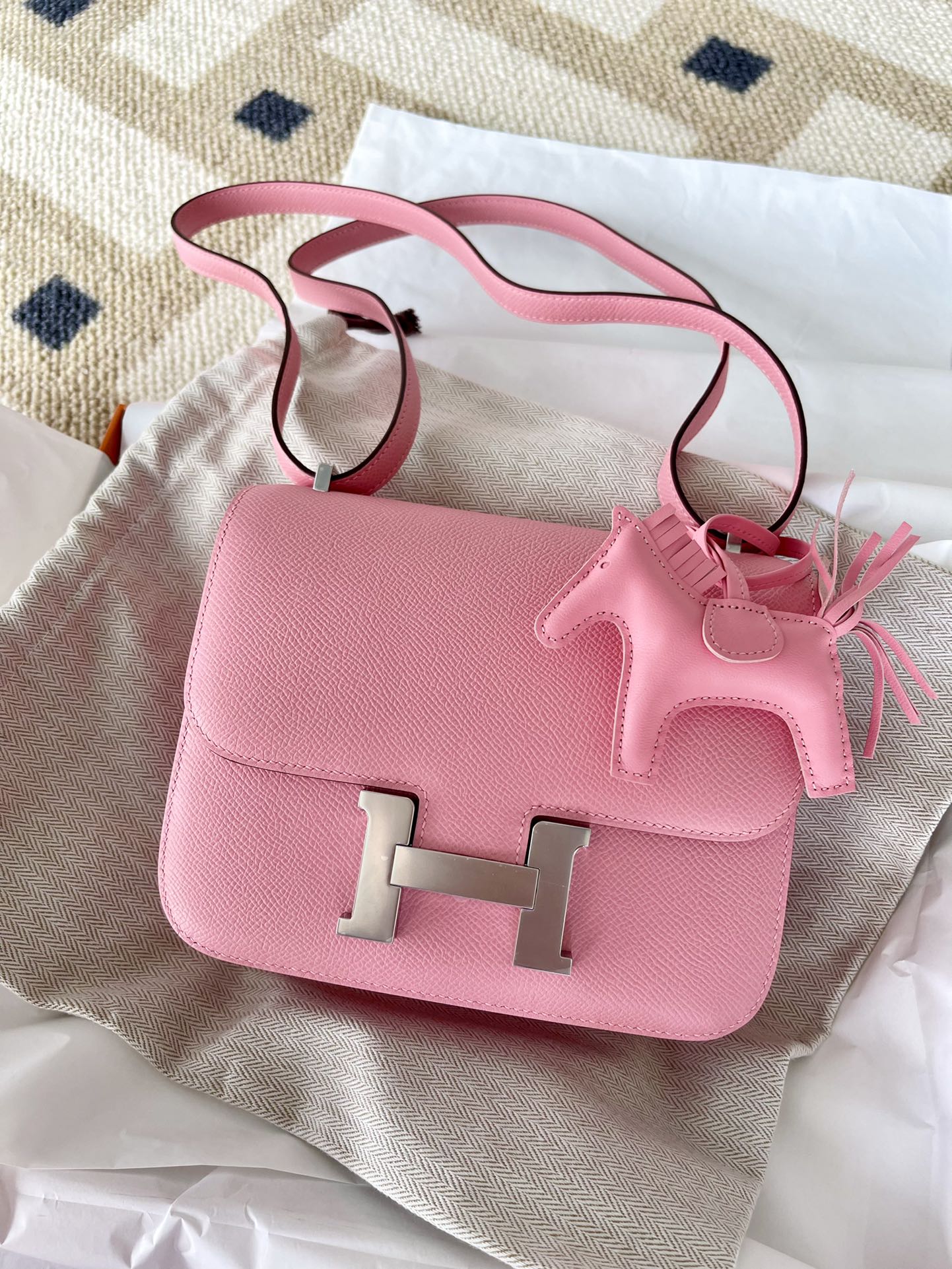 Hermes Constance Mini 1q Milkshake Powder Silver Buckle