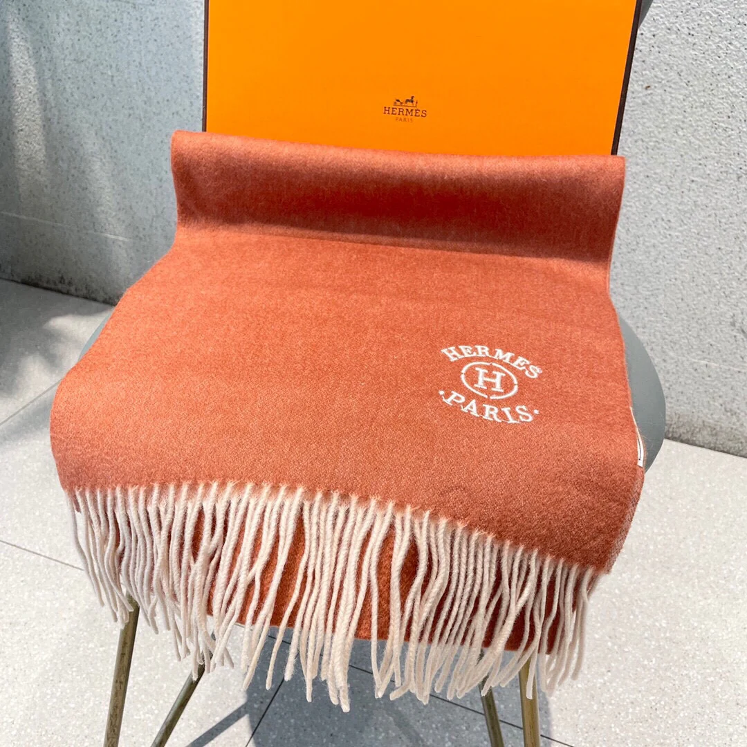 Кашемировый шарф Hermes Premium из шелкового полотна - 32 см - 180 см