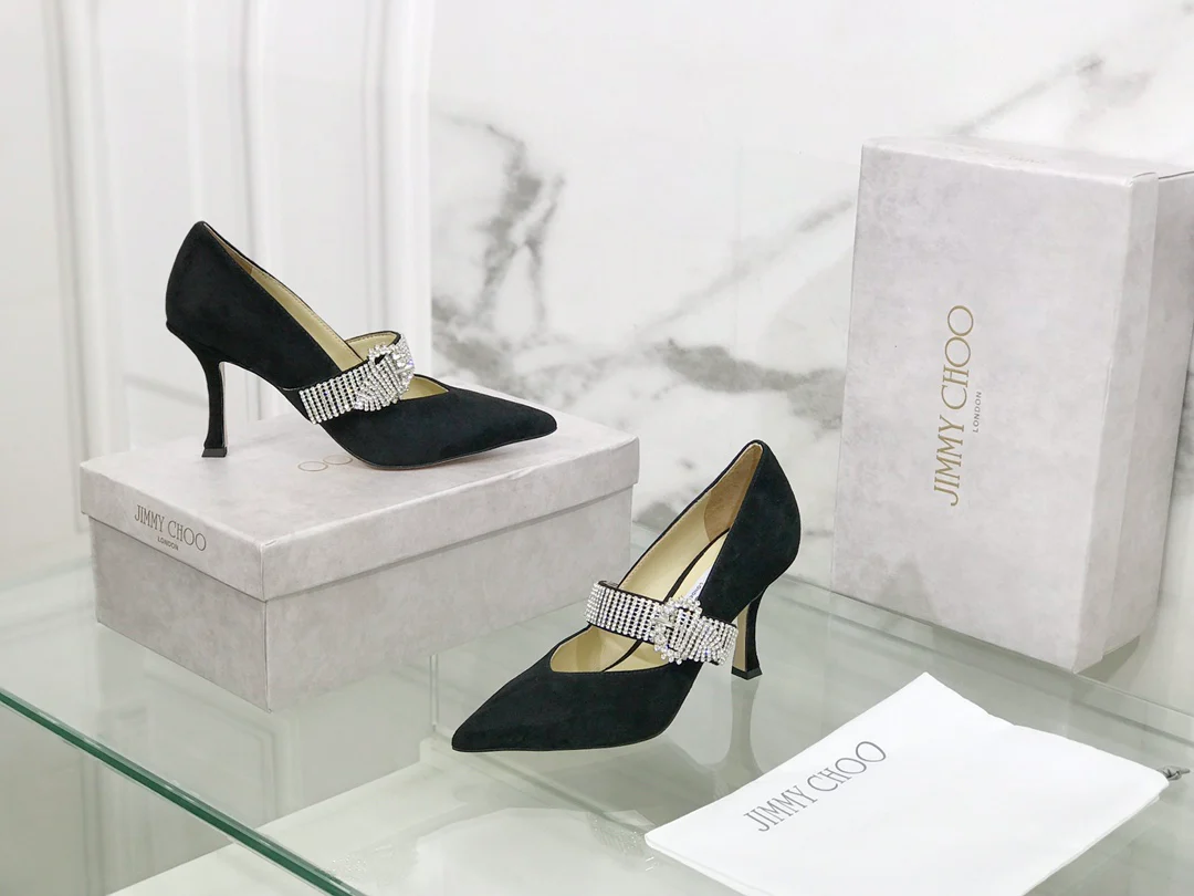 Туфли на высоком каблуке Jimmy с острым носком и стразами - 1