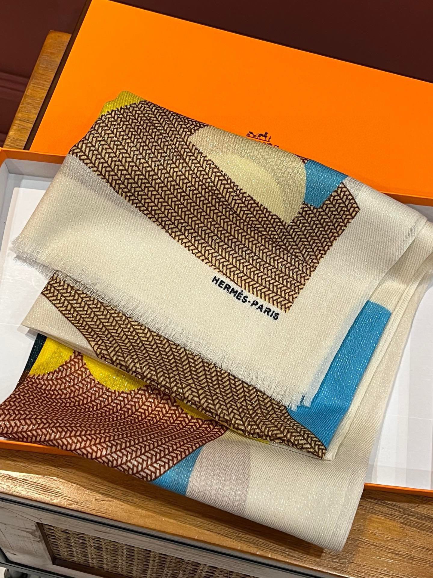Классический длинный шарф Hermes 2024 с деревянной лошадкой - 110-200