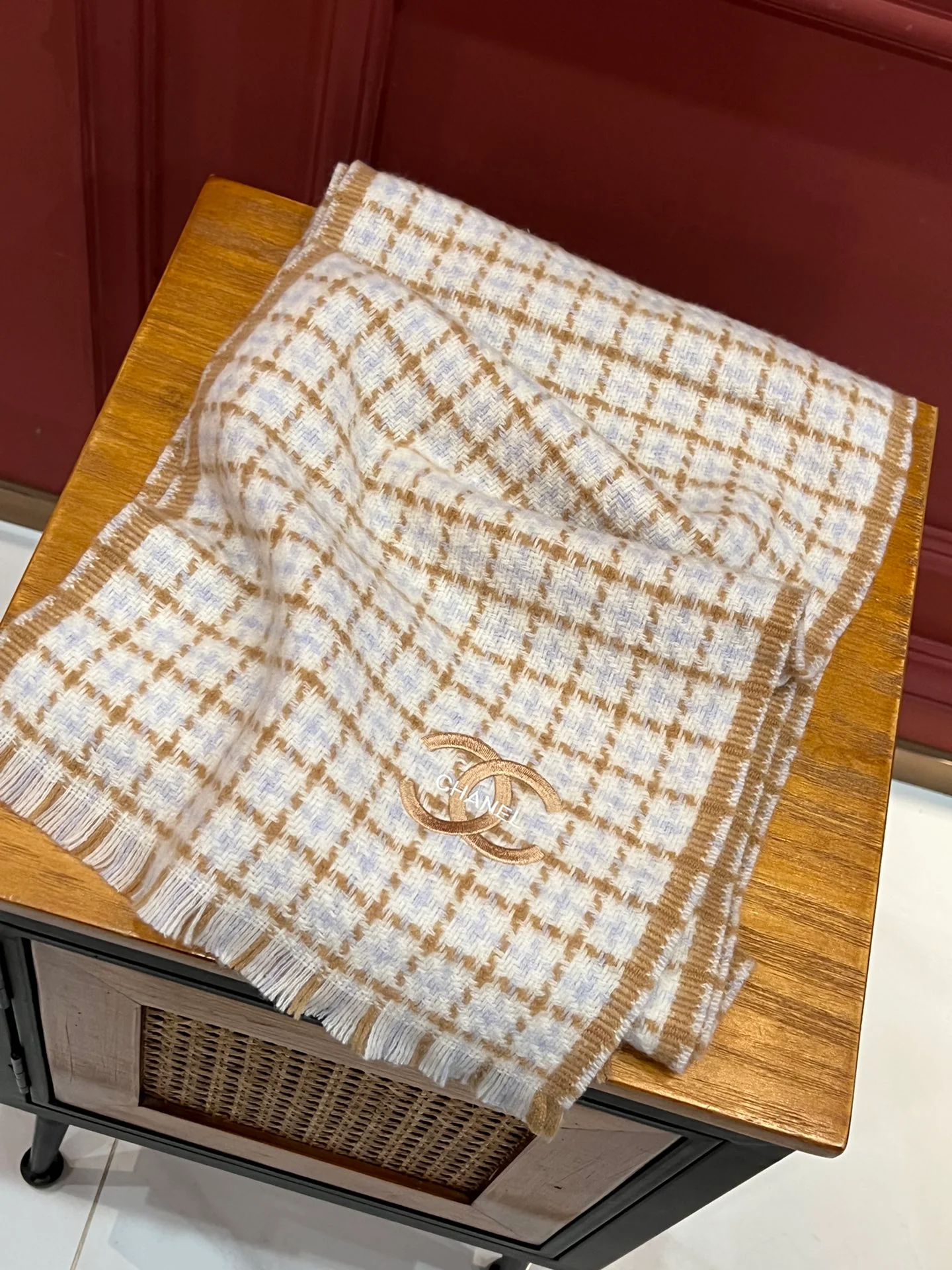 Шарф Chanel в клетку Double C - 190 см - 32 см - 100% кашемир - серый