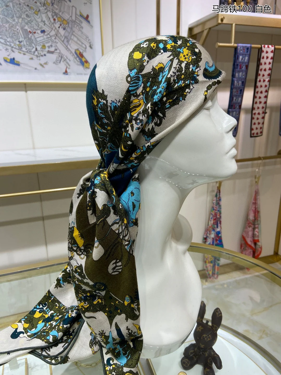 Кашемировый квадратный шарф Hermes в форме подковы - 100 см - 70 см - Кашемир - 30 см - Шелк - 1 см