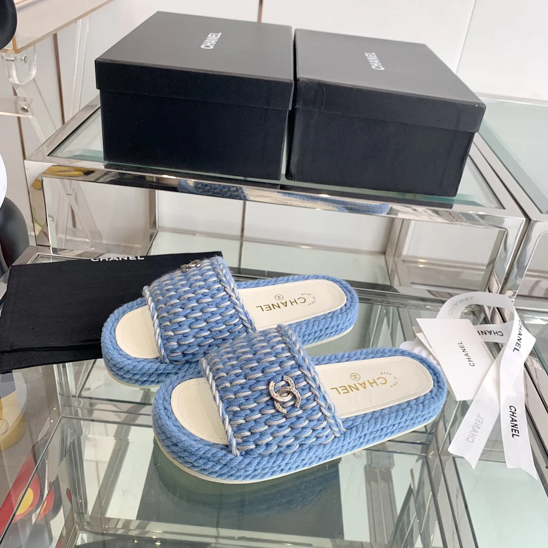 Chanel - Плетеные тапочки - Синие
