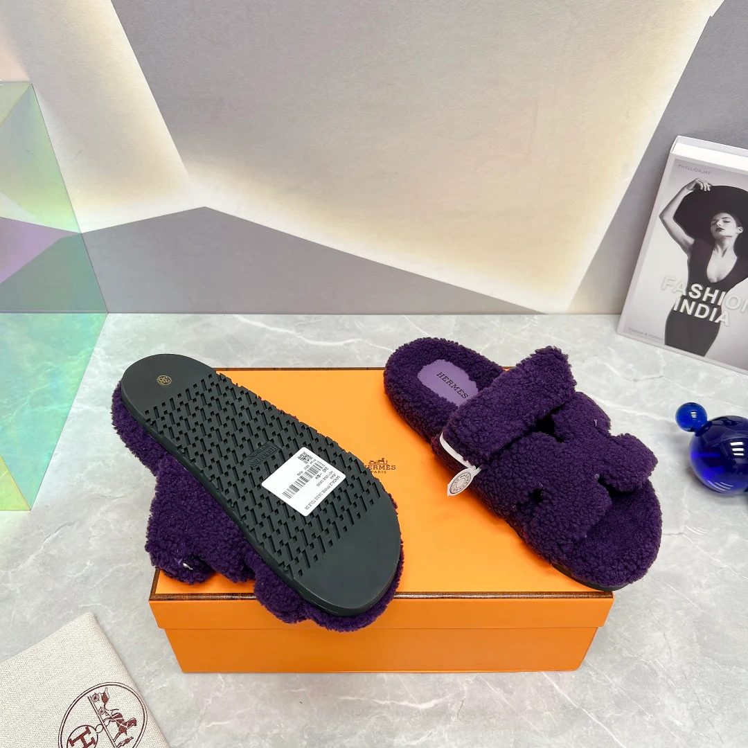 Новинка сезона осень/зима 2023 от Hermes - Дядяны тапочки - Фиолетовые