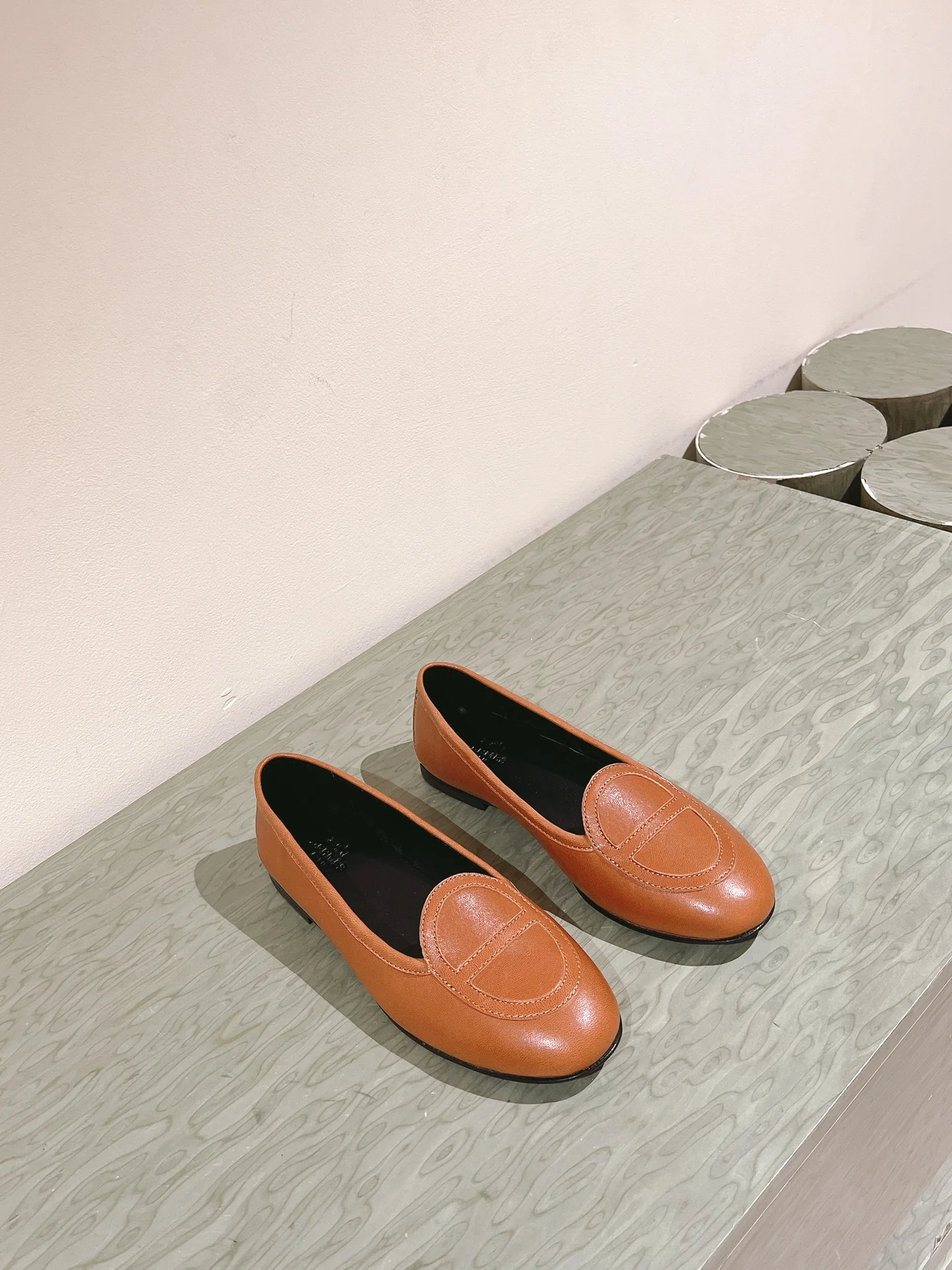 Кожаные балетки Hermes 2024 - Кофейно-коричневые