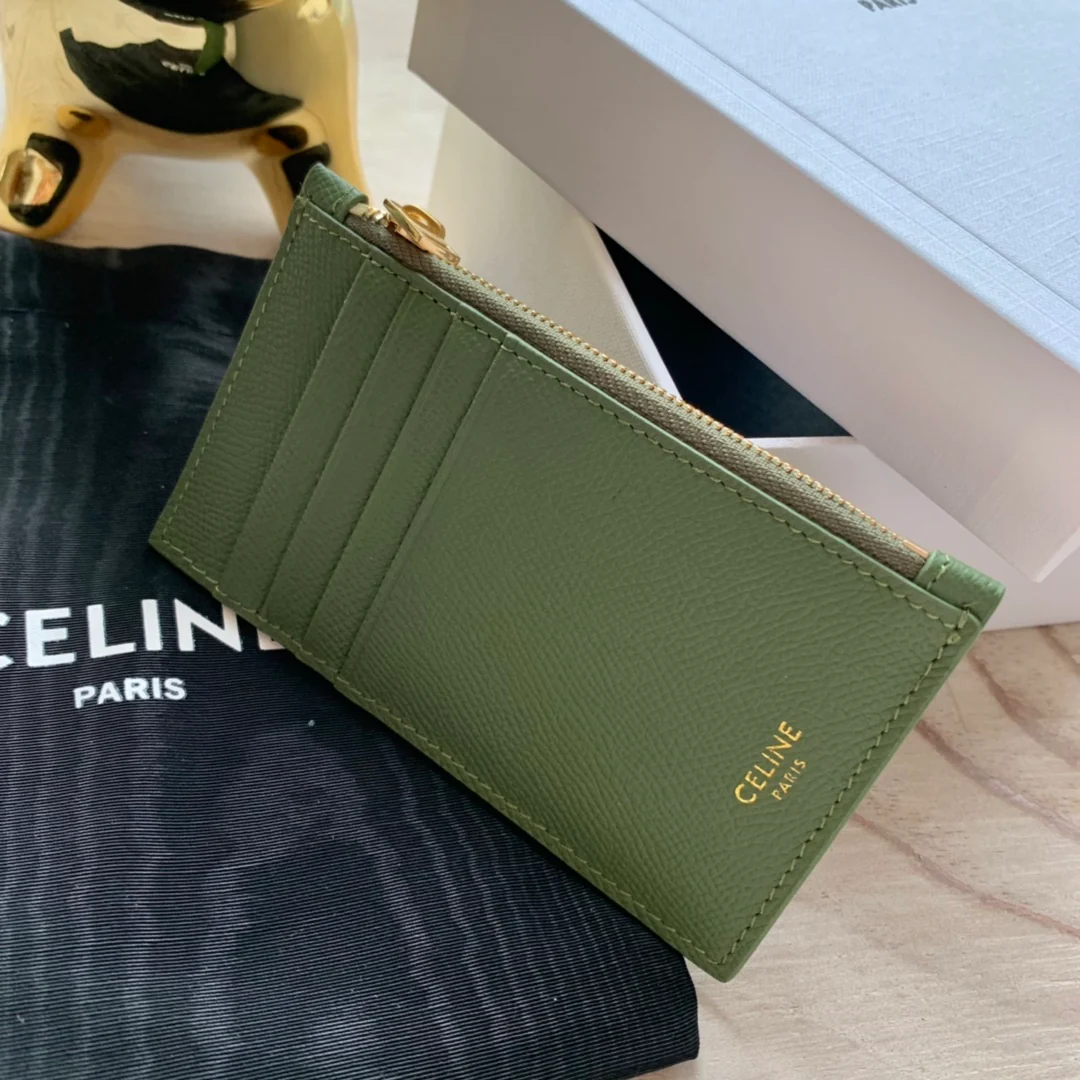 Кардхолдер Celine из зернистой телячьей кожи с застежкой-молнией