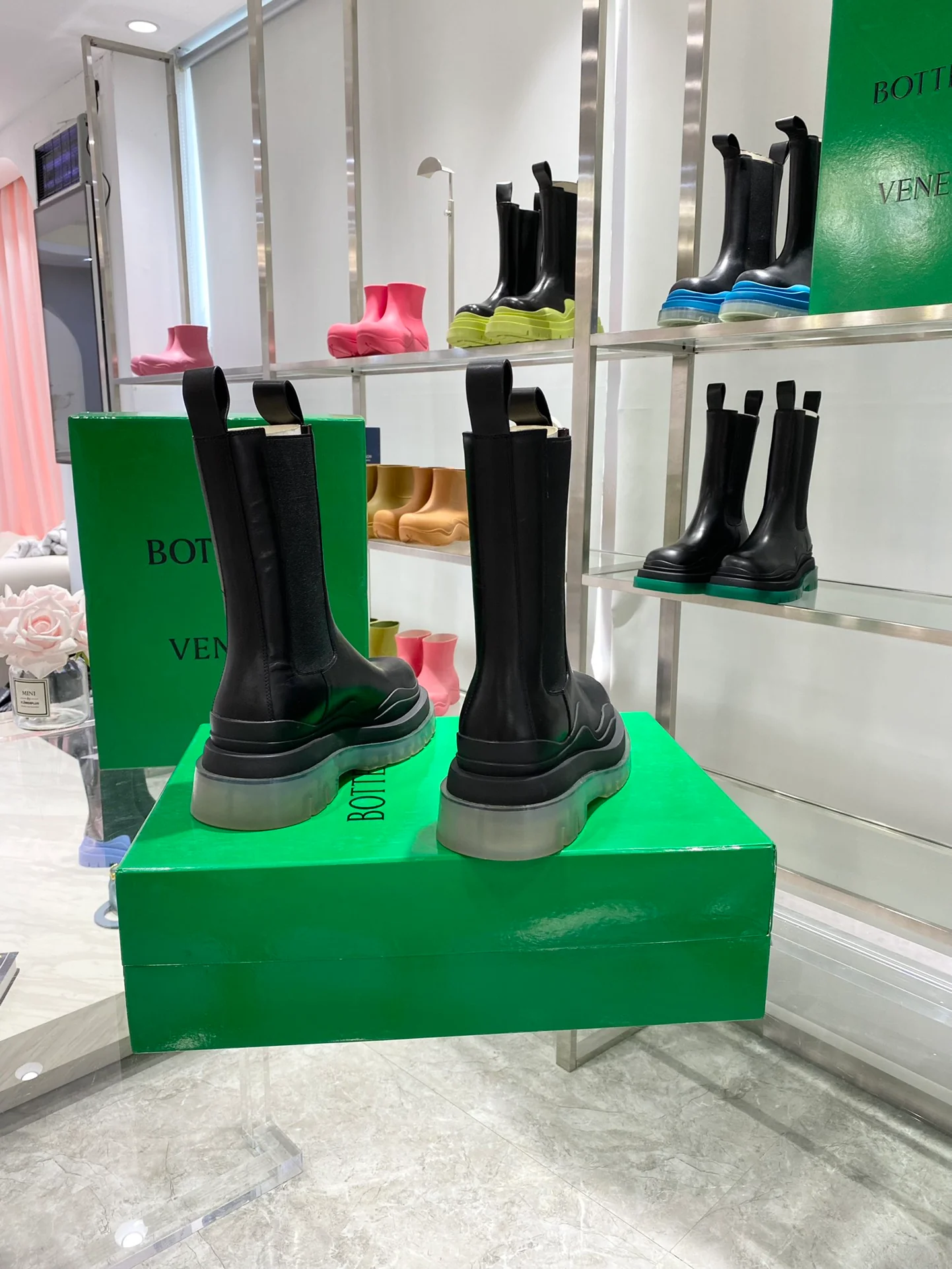 Сапоги BV до середины икры — черные — с прозрачной подошвой