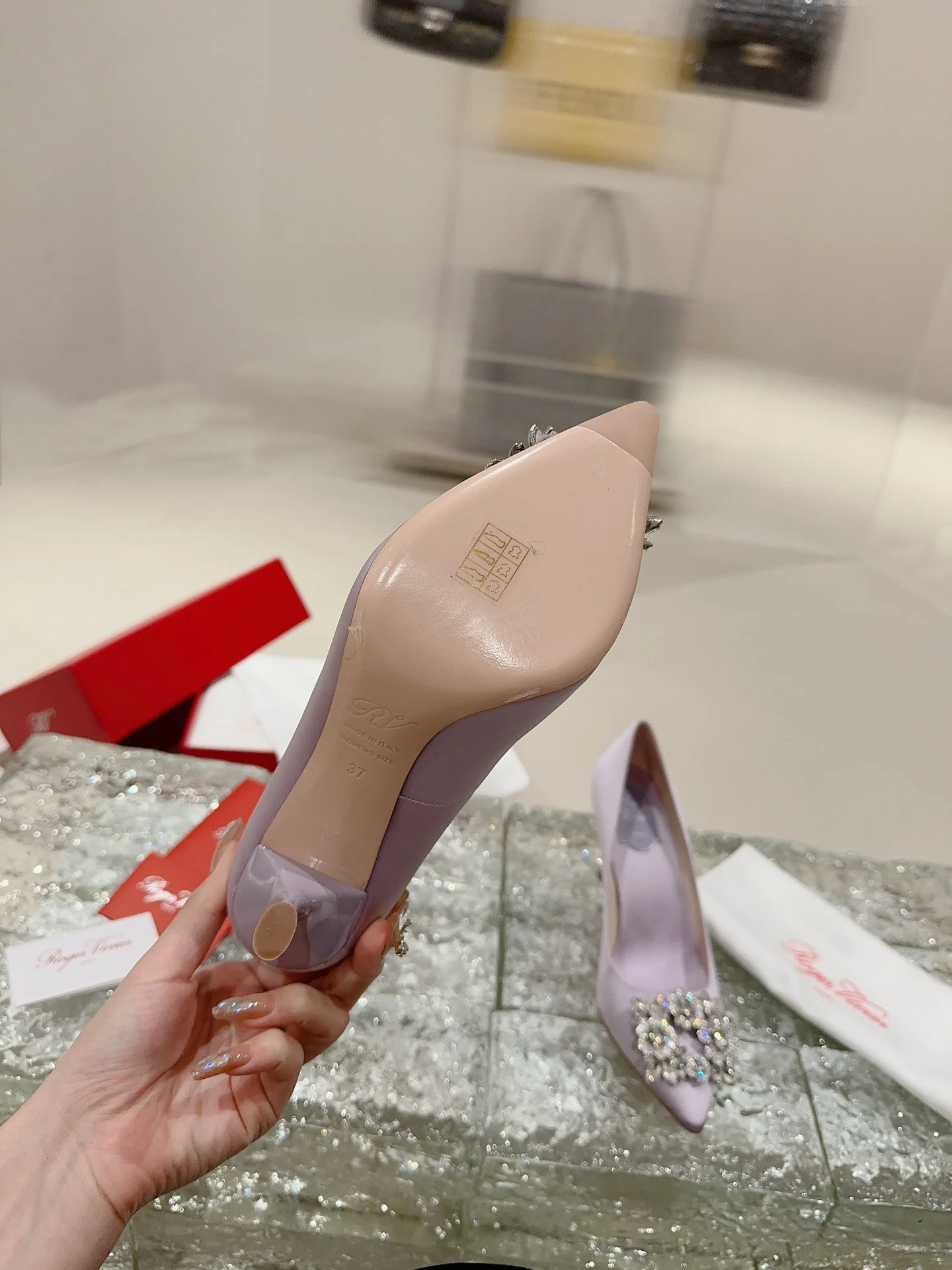 Туфли с квадратным носком и пряжкой - 2024 - Высокие каблуки - Фиолетовые