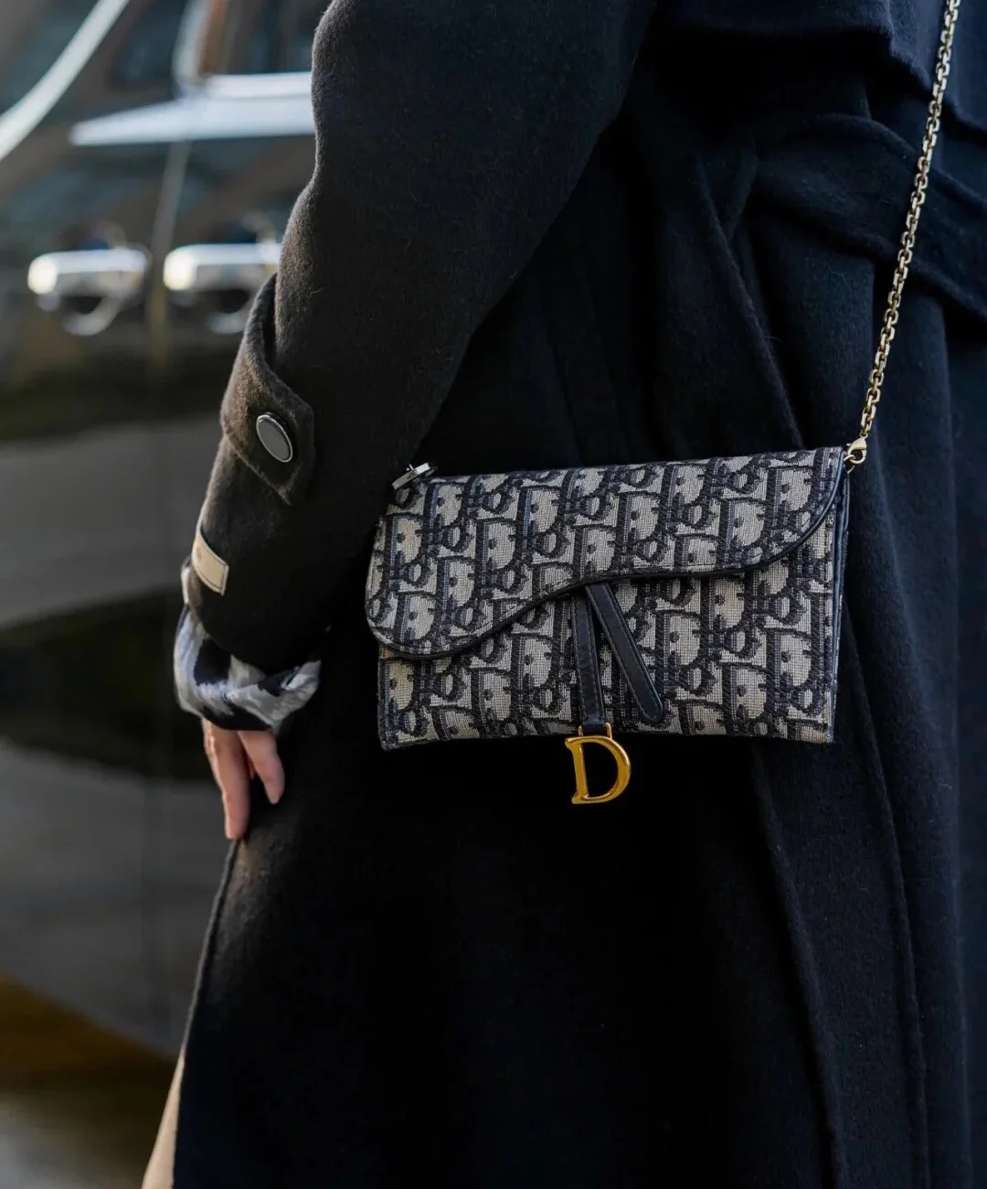 Сумка Dior WOC-D с пряжкой и цепочкой