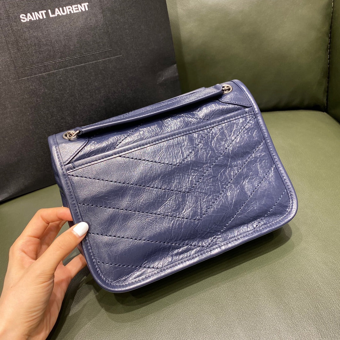 Сумка-мессенджер YSL Niki - темно-синяя - кожа - 22 см