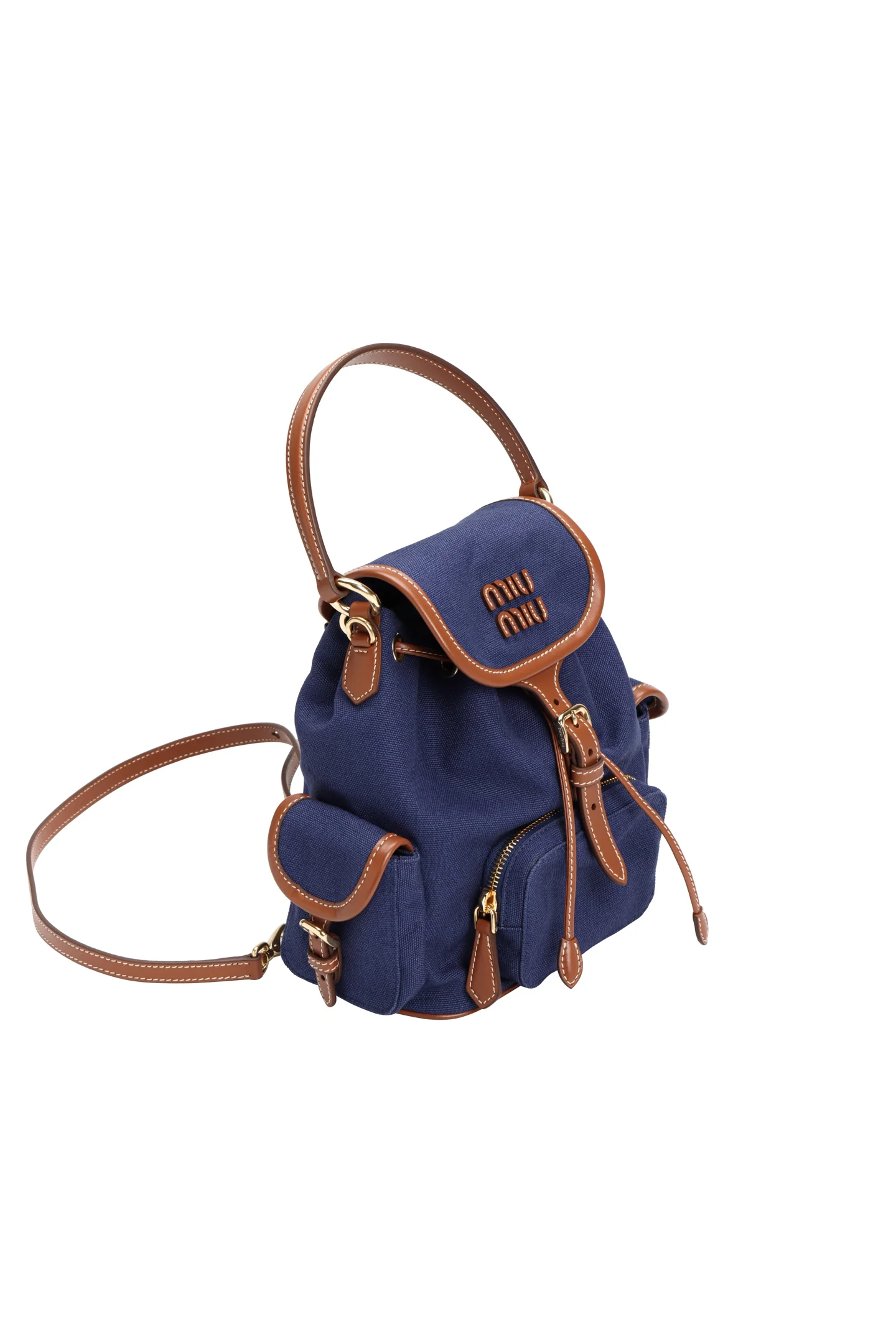Рюкзак Miu Miu из канваса и кожи - Маленький - Васильково-синий - Бренди