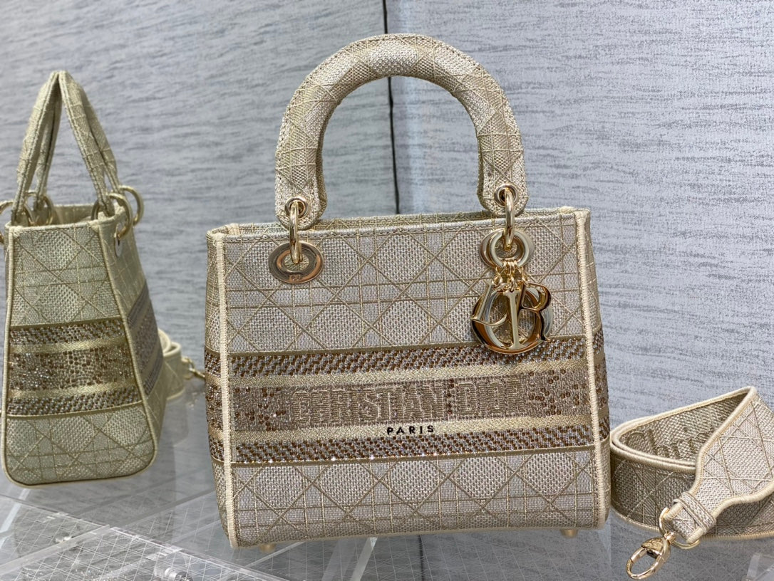 Сумка Dior Lady D Lite - вышивка золотом - 24 см