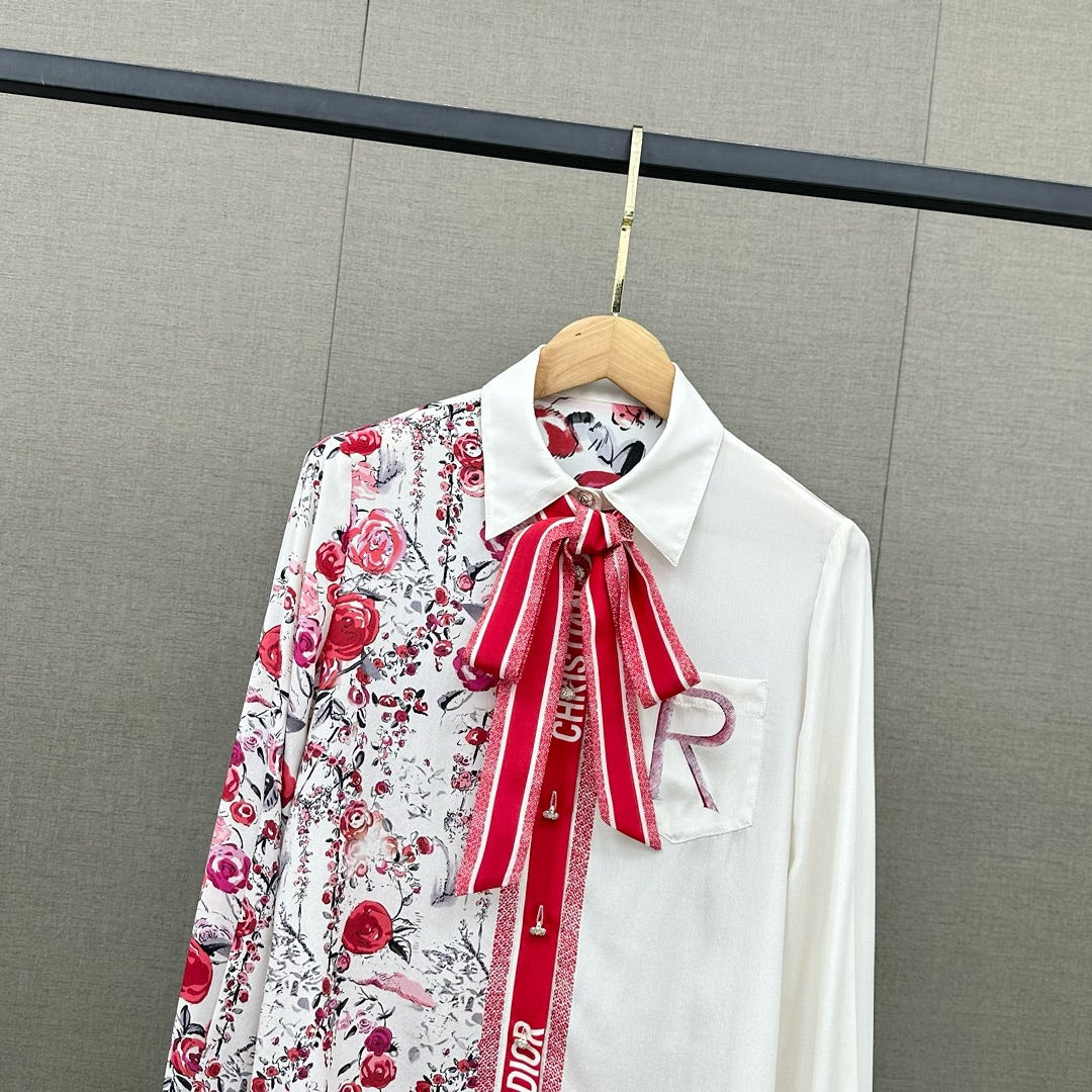 Шелковая рубашка Dior 2403-24 ?Ранняя весна? с принтом