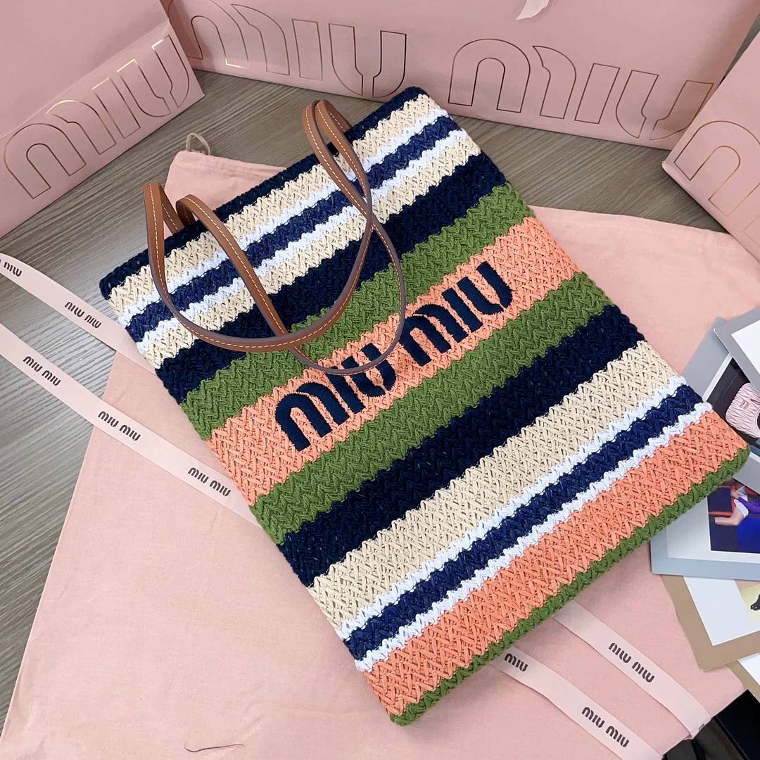 Miu Miu - Плетеная сумка-тоут из рафии и хлопка