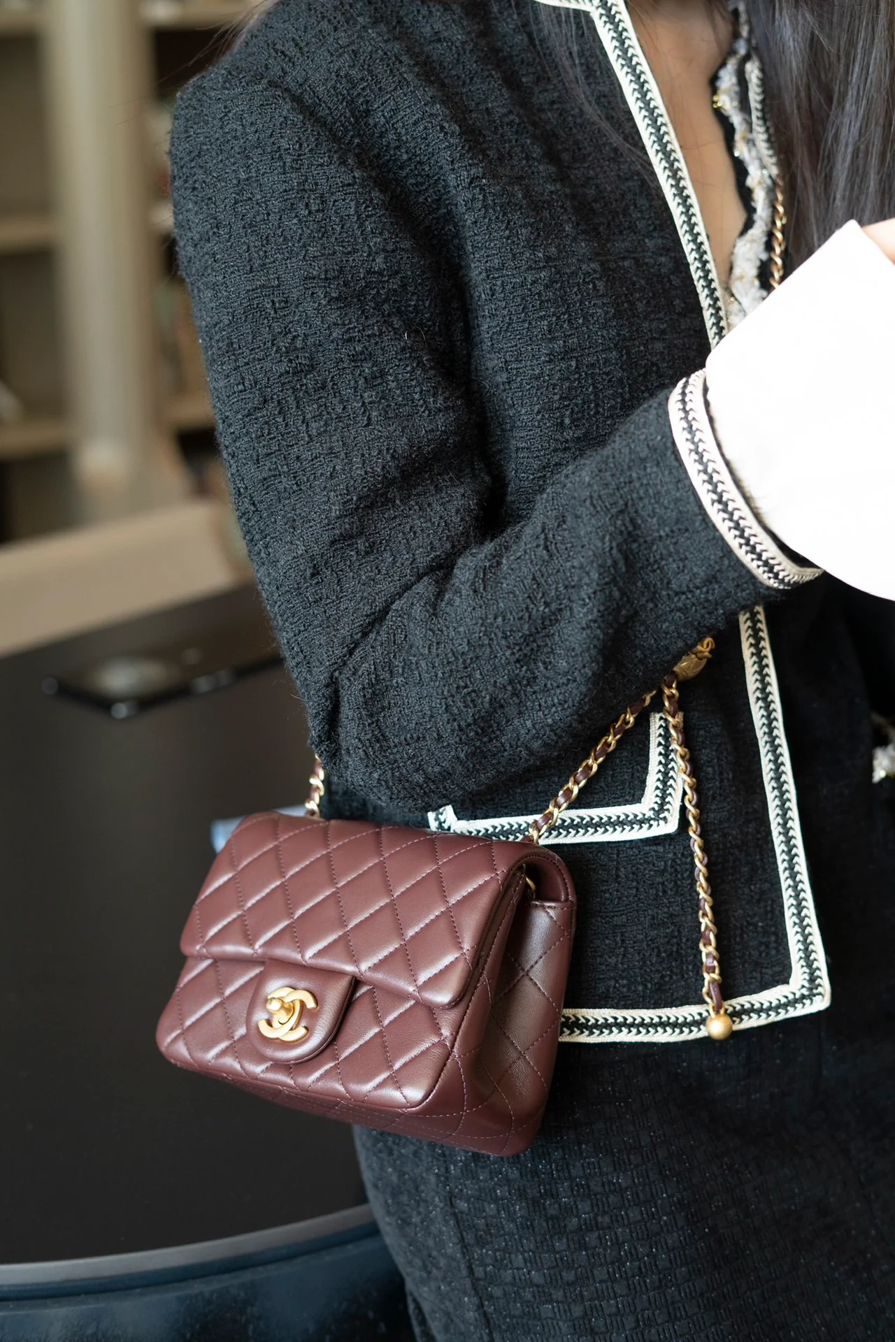 Chanel 24k CF Gold Ball Square Fat Man - Reddish Brown