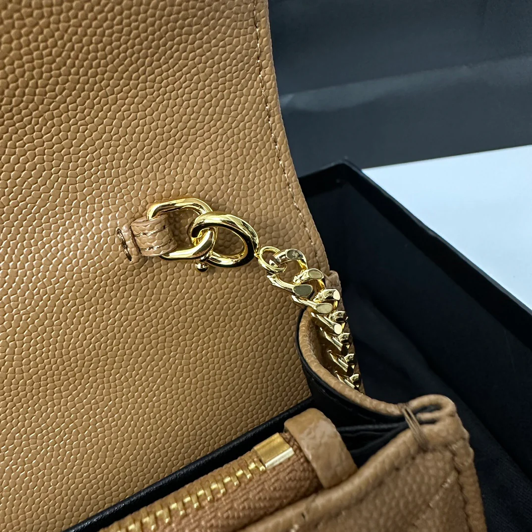 Пряжка YSL Monogram Caviar WOC Caramel Gold, 22 см