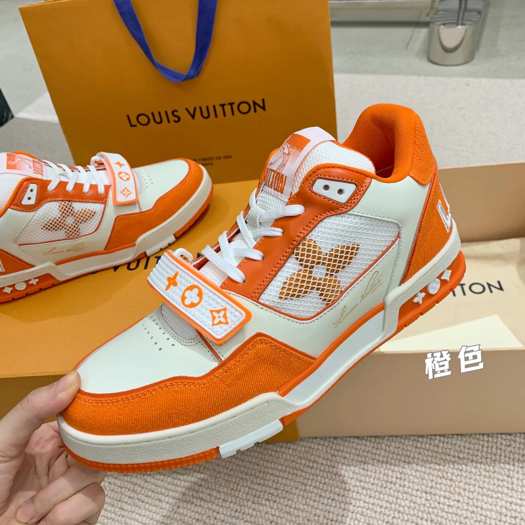 Кроссовки LV Trainer Series - Джинсовые на липучках - Спортивная обувь - Унисекс - Оранжевые