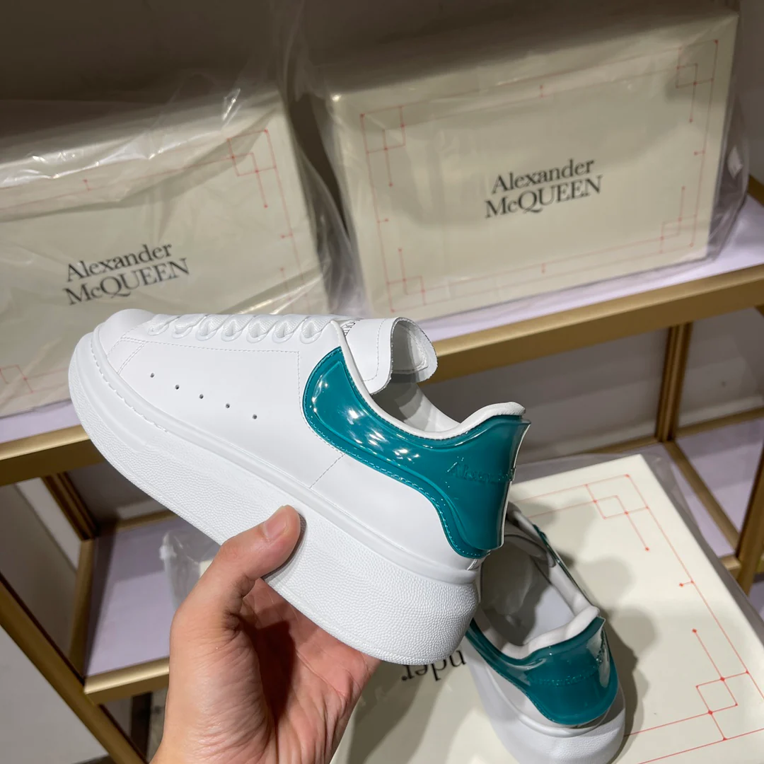 Классические белые кроссовки McQueen - унисекс - с синей эластичной подошвой - премиум-версия