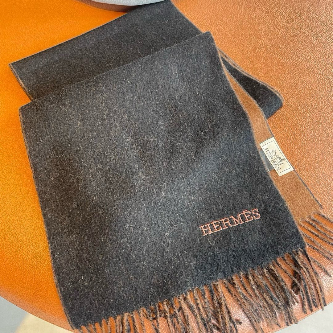 Двусторонний кашемировый шарф Hermes 2024 - 180-30 коричневый